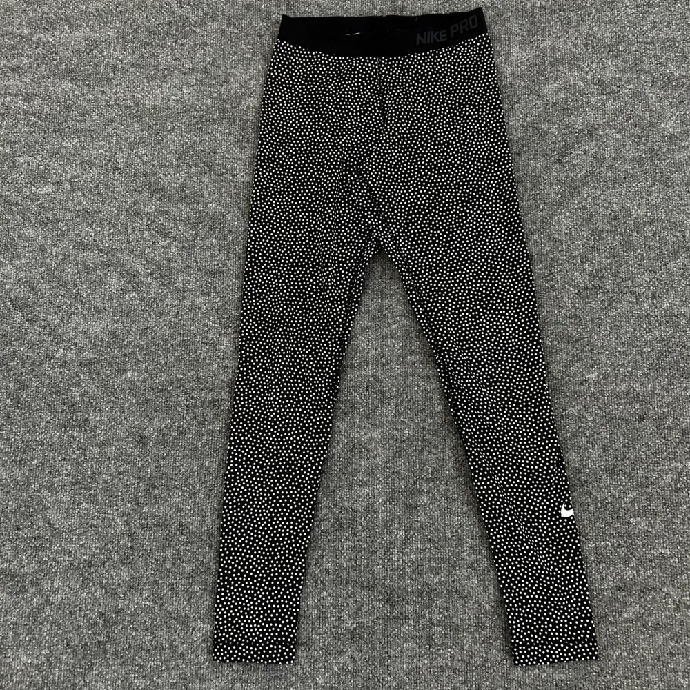 Nike Leggings Womens Size M Black Polka Dot Dri-Fit Pro Athletic Tight Workout